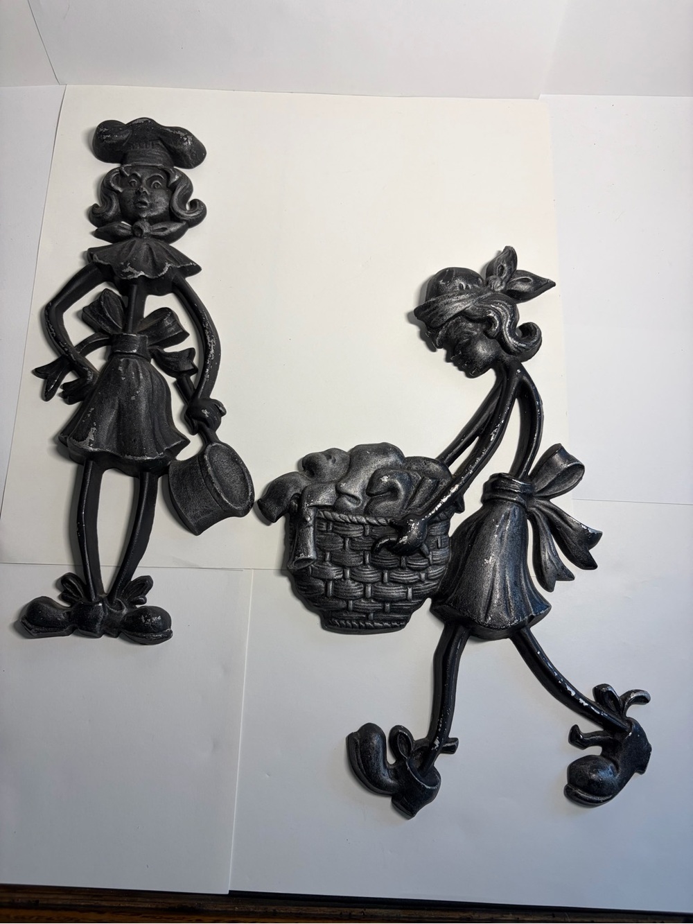 Vintage Sexton 1971 Cast Aluminum Chore Girl Figurine Wall Art Set